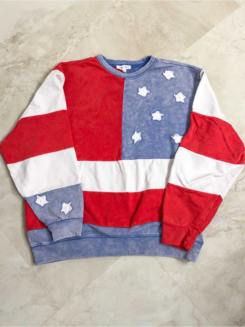 Sewn + Seen USA Flag Patchwork Sweatshirt Large Patriotic American Summer July 4 - Picture 2 of 7